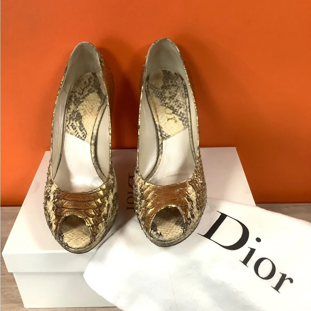 Dior Python Peep Toe Pumps - Picture 2 of 11